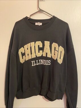 refuge Black Crewneck Sweatshirt with Gold Chicago Graphic